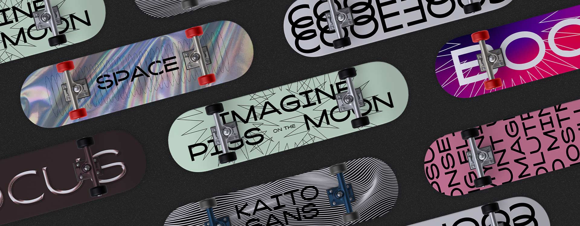 Skates decorated with type using Kaito Sans